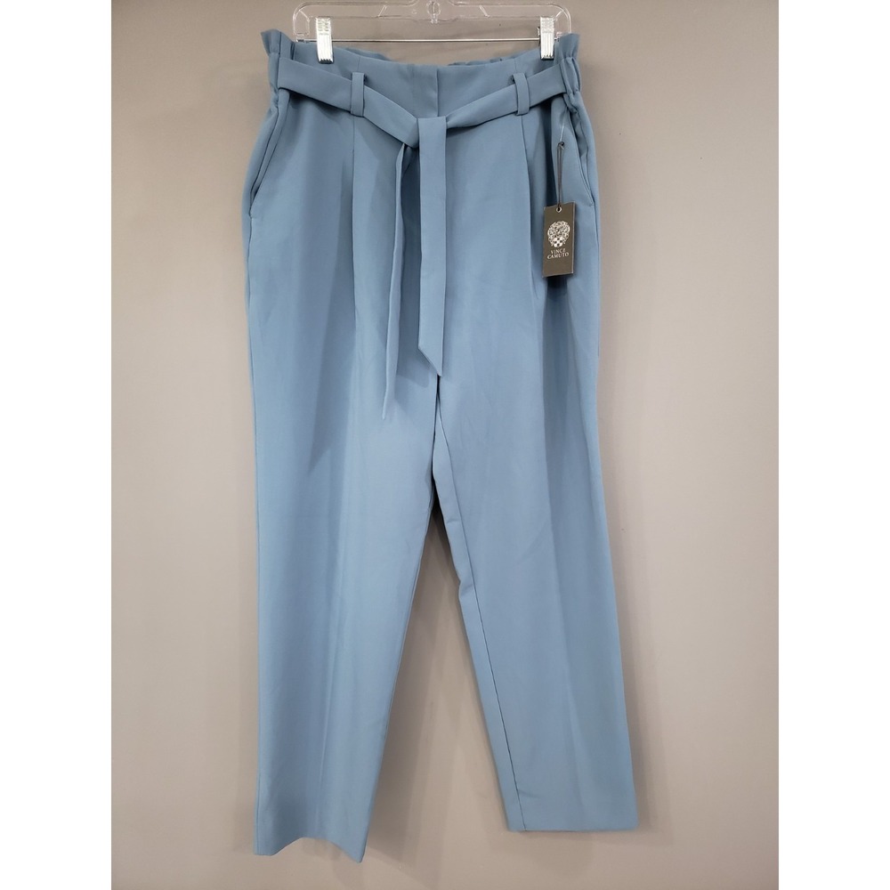 NEW Vince Camuto‎ Pants Women's 12 Blue High Waist Paperbag Belted Pleated Loose